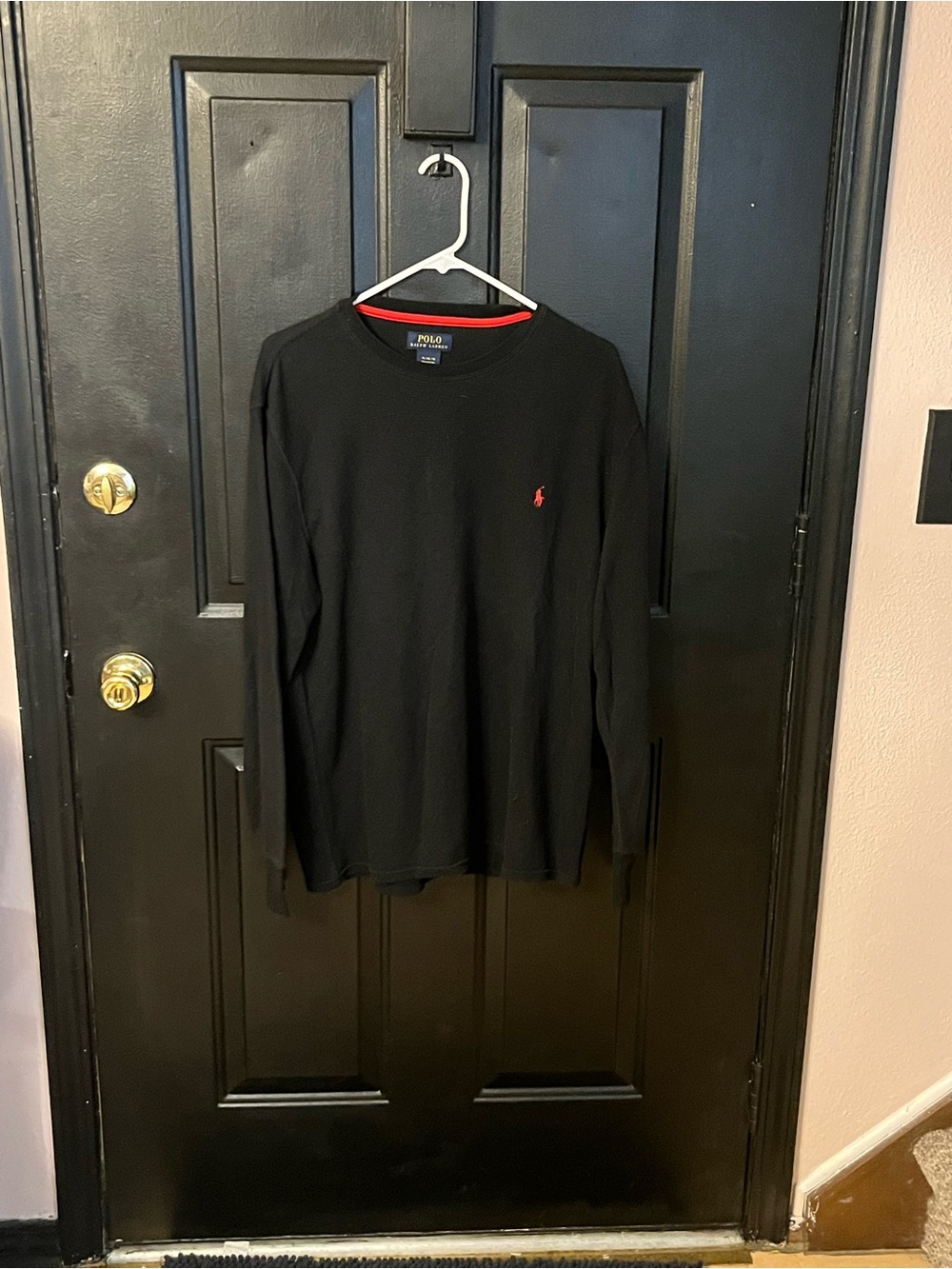 Ralph Lauren Black Long-Sleeve Crewneck Shirt with Red Pony